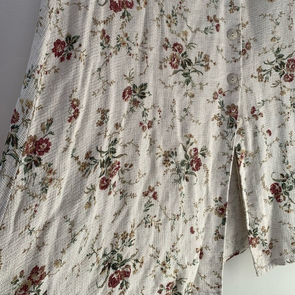 Vintage 90s Emblem Cream Floral Midi Button Down Skirt - Picture 7 of 11